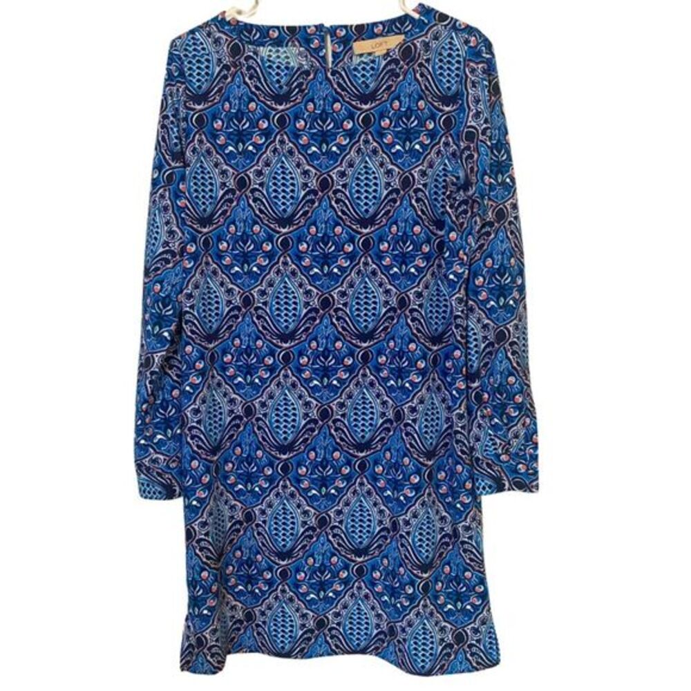LOFT | Shirt Dress Baroque Pattern Electric Sapphire Long Sleeve